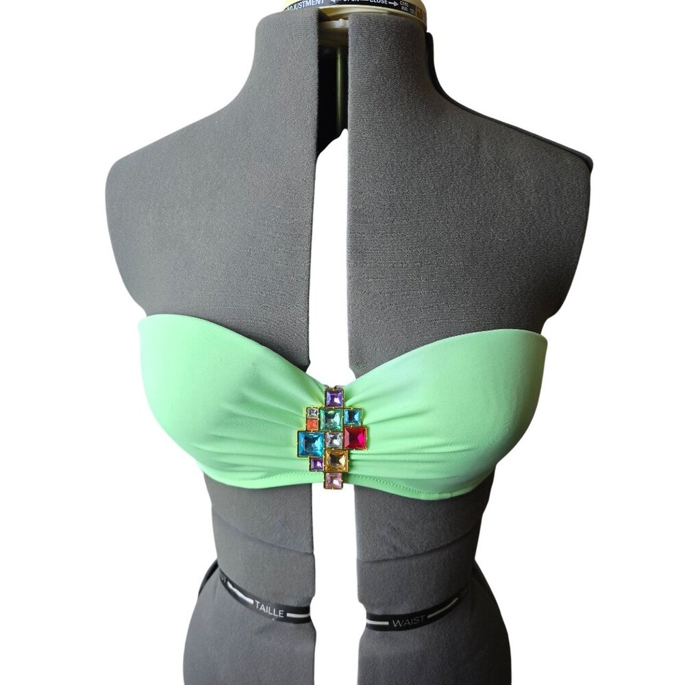 Victorias Secret Green Bandeau Bikini Top With Gemstone‎ Accent Size 36C